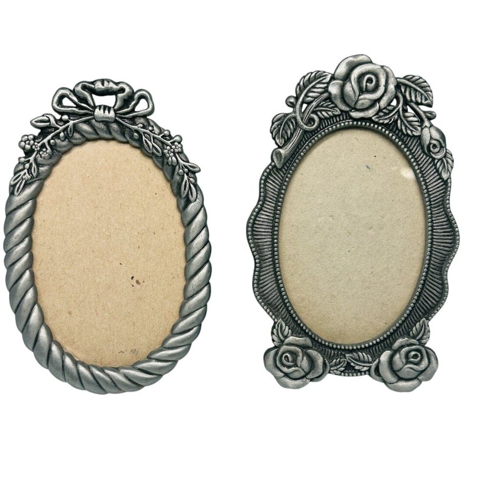 The Weston Gallery Oval Metal Picture Mini Frame Vintage Roses Ribbon Bow Lot